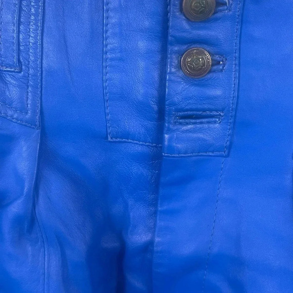 Royal Blue Genuine Leather Cropped Jacket And High Waist Shorts Set - Picture 8 of 15